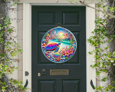 Welcome Turtle Colorful Door Hanger - Bright Wooden Sign, Fun Home Decor for Front Door, Seasonal & Year-Round Use, Vibrant Entryway Accent